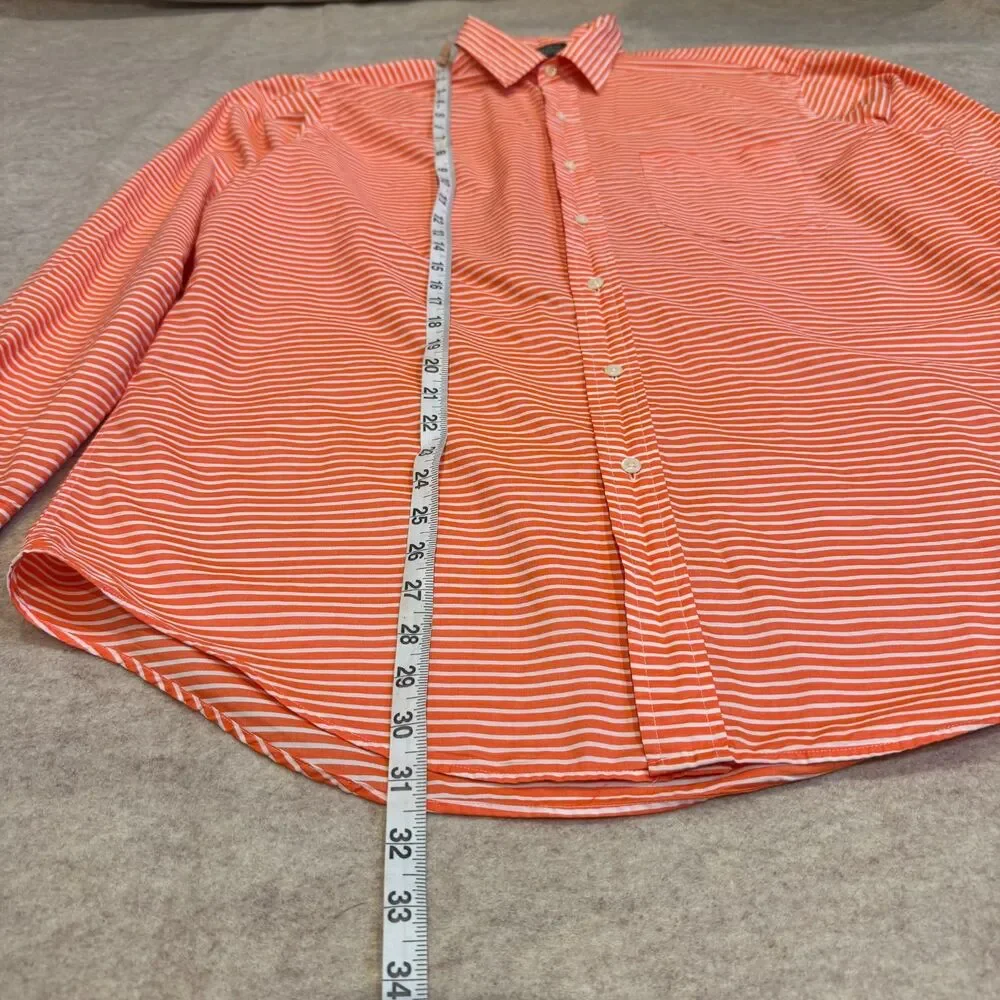 Vtg J.Crew Oarsman Orange White Stripe Button Up Shirt Men’s L Hong Kong Preppy - Picture 5 of 8